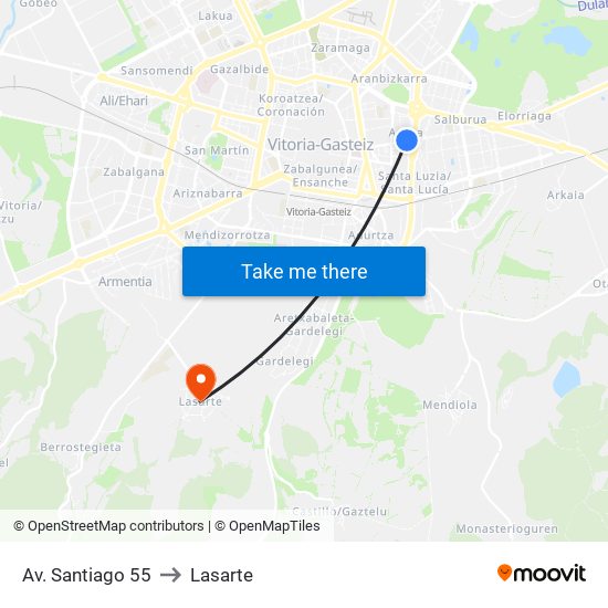 Av. Santiago 55 to Lasarte map