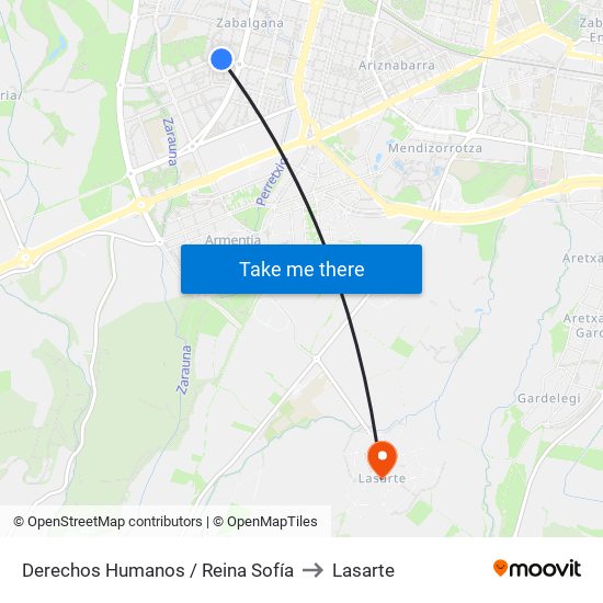 Derechos Humanos / Reina Sofía to Lasarte map