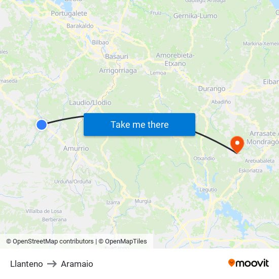 Llanteno to Aramaio map