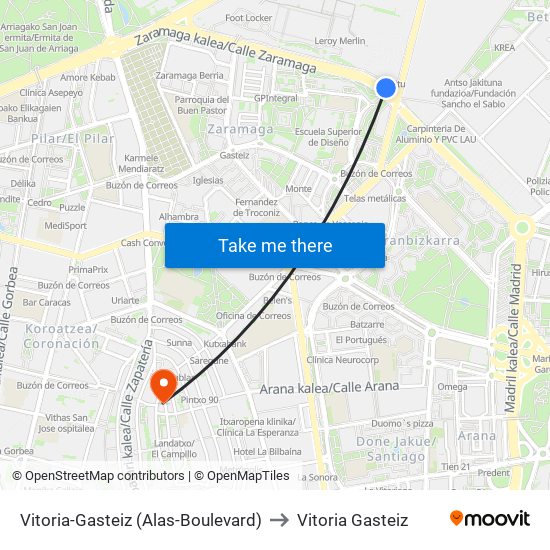 Vitoria-Gasteiz (Alas-Boulevard) to Vitoria Gasteiz map