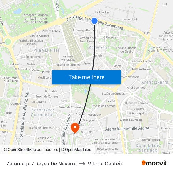 Zaramaga / Reyes Navarra to Vitoria Gasteiz map