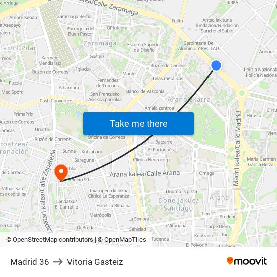 Madrid 36 to Vitoria Gasteiz map
