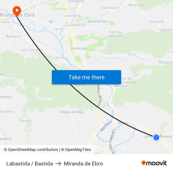 Labastida / Bastida to Miranda de Ebro map
