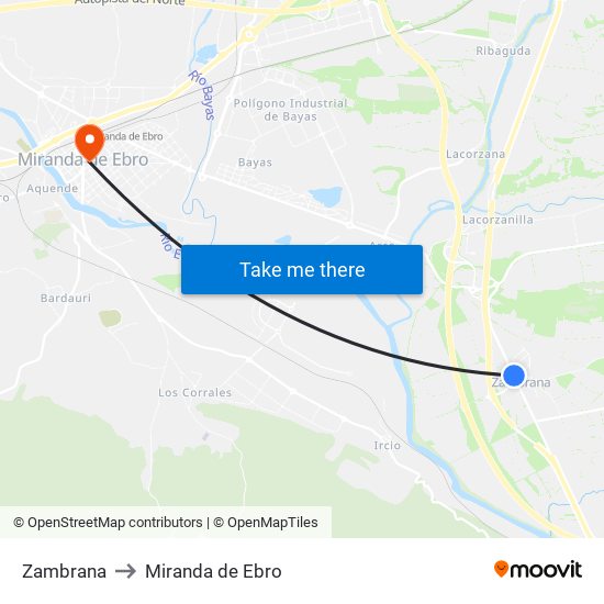 Zambrana to Miranda de Ebro map