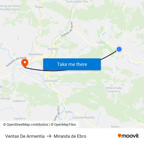 Ventas De Armentia to Miranda de Ebro map