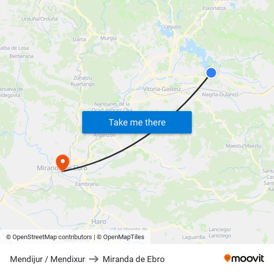 Mendijur / Mendixur to Miranda de Ebro map