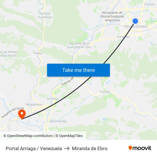 Portal Arriaga / Venezuela to Miranda de Ebro map