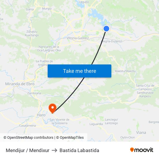 Mendijur / Mendixur to Bastida Labastida map