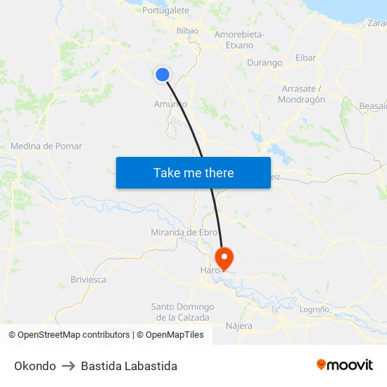 Okondo to Bastida Labastida map
