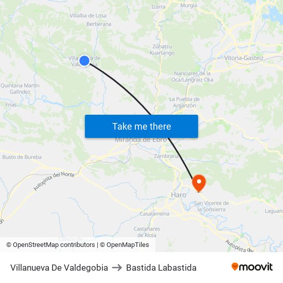 Villanueva De Valdegobia to Bastida Labastida map