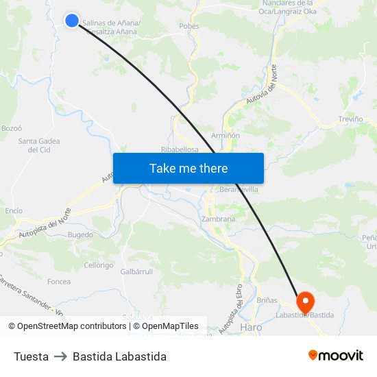 Tuesta to Bastida Labastida map