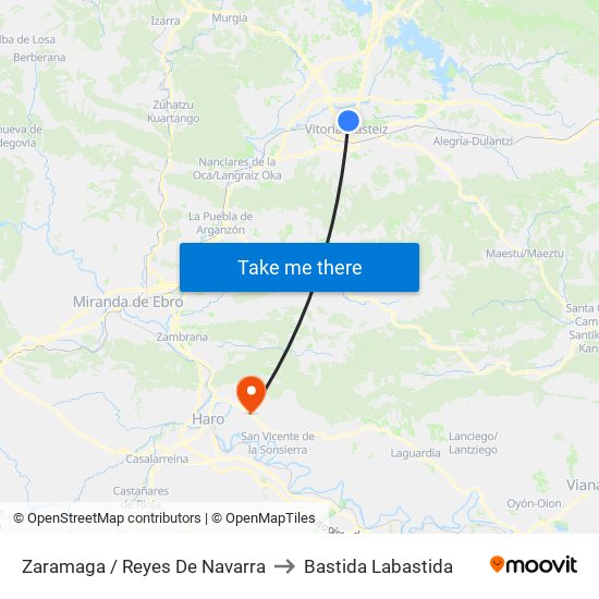 Zaramaga / Reyes Navarra to Bastida Labastida map