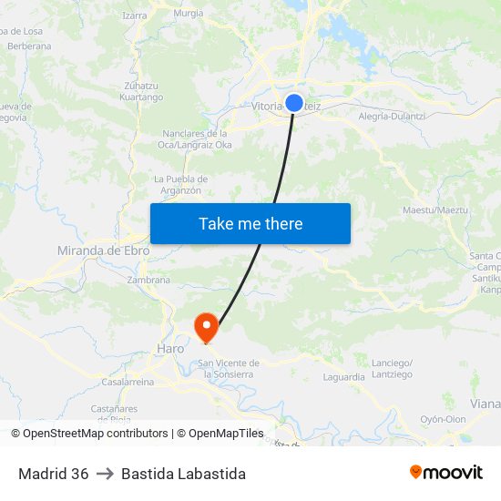 Madrid 36 to Bastida Labastida map