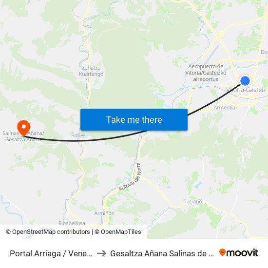 Portal Arriaga / Venezuela to Gesaltza Añana Salinas de Añana map