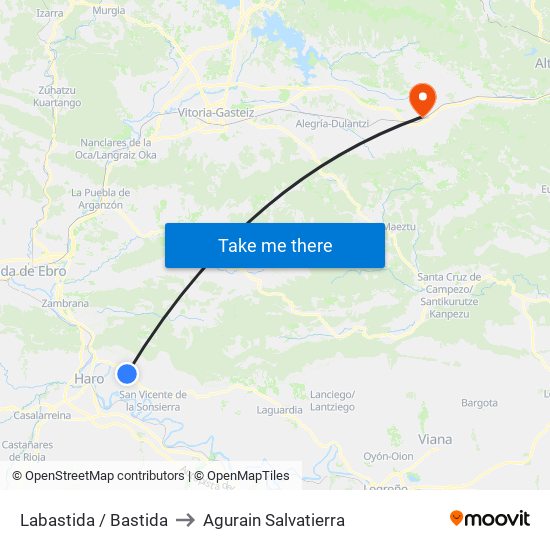 Labastida / Bastida to Agurain Salvatierra map