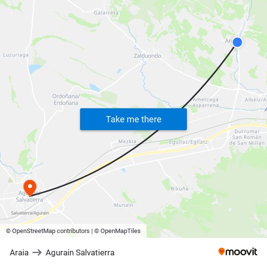 Araia to Agurain Salvatierra map