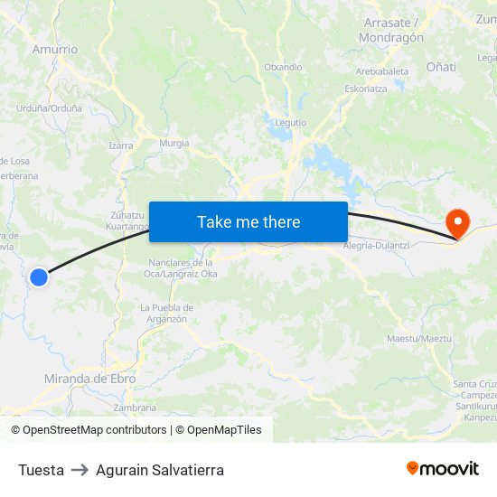 Tuesta to Agurain Salvatierra map