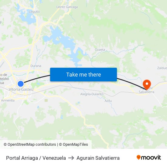 Portal Arriaga / Venezuela to Agurain Salvatierra map