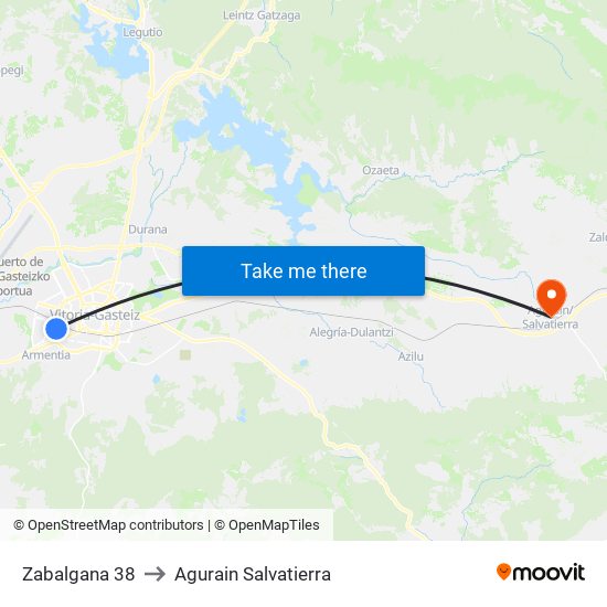 Zabalgana 38 to Agurain Salvatierra map