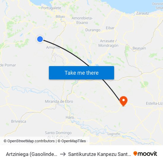 Artziniega (Gasolindegia - Gasolinera) to Santikurutze Kanpezu Santa Cruz de Campezo map