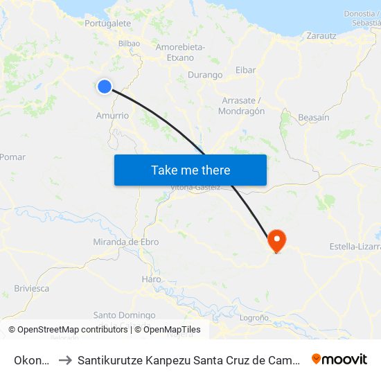 Okondo to Santikurutze Kanpezu Santa Cruz de Campezo map