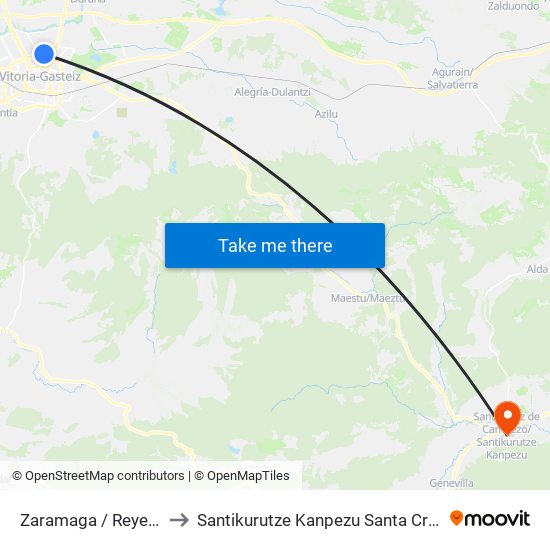 Zaramaga / Reyes Navarra to Santikurutze Kanpezu Santa Cruz de Campezo map