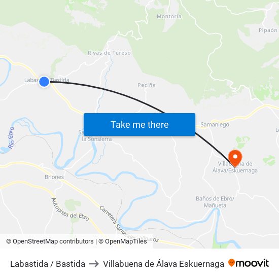 Labastida / Bastida to Villabuena de Álava Eskuernaga map