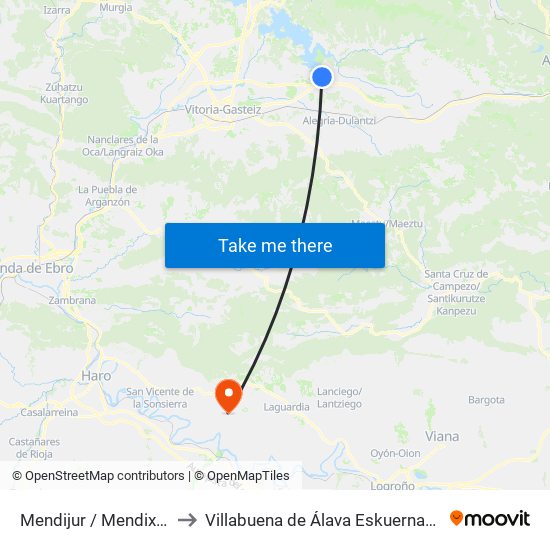 Mendijur / Mendixur to Villabuena de Álava Eskuernaga map