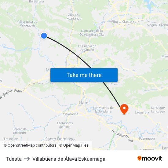 Tuesta to Villabuena de Álava Eskuernaga map