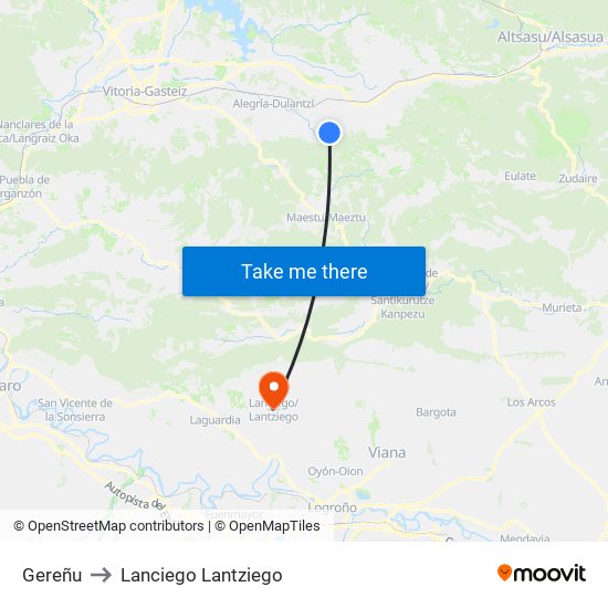 Gereñu to Lanciego Lantziego map
