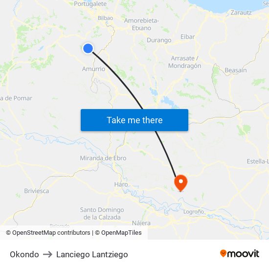Okondo to Lanciego Lantziego map