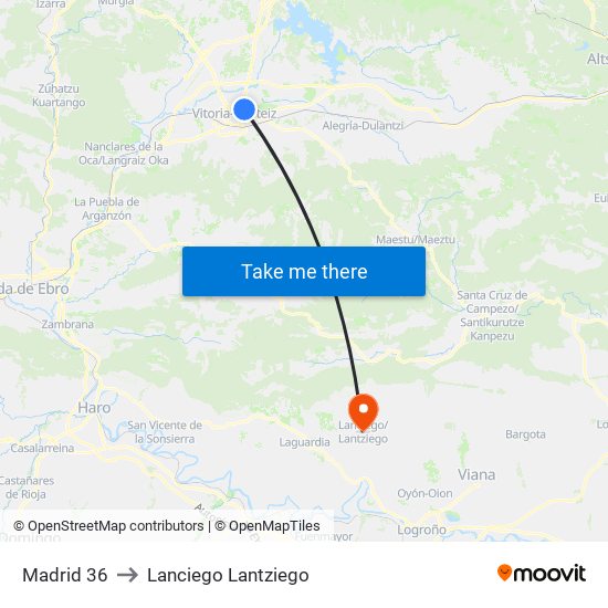 Madrid 36 to Lanciego Lantziego map
