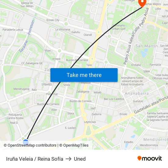 Iruña Veleia / Reina Sofía to Uned map