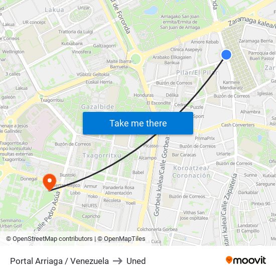 Portal Arriaga / Venezuela to Uned map