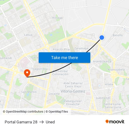 Portal Gamarra 28 to Uned map