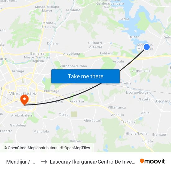 Mendijur / Mendixur to Lascaray Ikergunea / Centro De Investigación Lascaray map