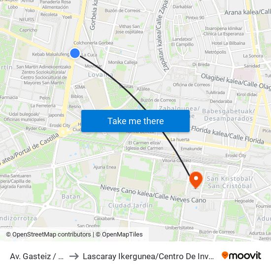 Av. Gasteiz / Bastiturri to Lascaray Ikergunea / Centro De Investigación Lascaray map