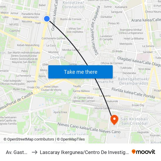 Av. Gasteiz 73 to Lascaray Ikergunea / Centro De Investigación Lascaray map