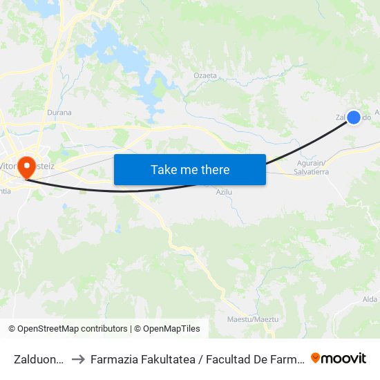 Zalduondo to Farmazia Fakultatea / Facultad De Farmacia map