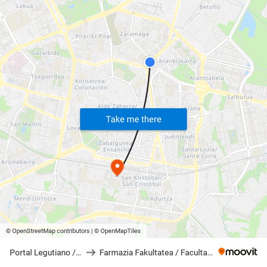 Portal Legutiano / Iparralde to Farmazia Fakultatea / Facultad De Farmacia map