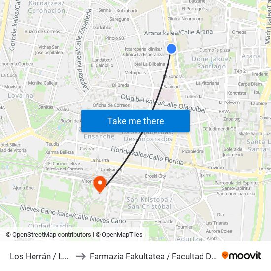 Los Herrán / Logroño to Farmazia Fakultatea / Facultad De Farmacia map