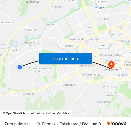 Zurrupitieta / Jundiz to Farmazia Fakultatea / Facultad De Farmacia map