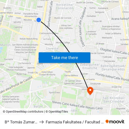 Bº Tomás Zumarraga 34 to Farmazia Fakultatea / Facultad De Farmacia map