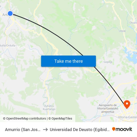 Amurrio (San José) to Universidad De Deusto (Egibide) map