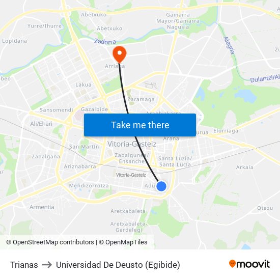 Trianas to Universidad De Deusto (Egibide) map