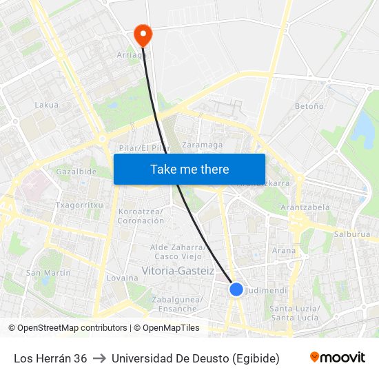 Los Herrán 36 to Universidad De Deusto (Egibide) map