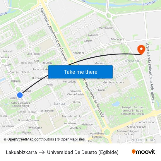 Lakuabizkarra to Universidad De Deusto (Egibide) map