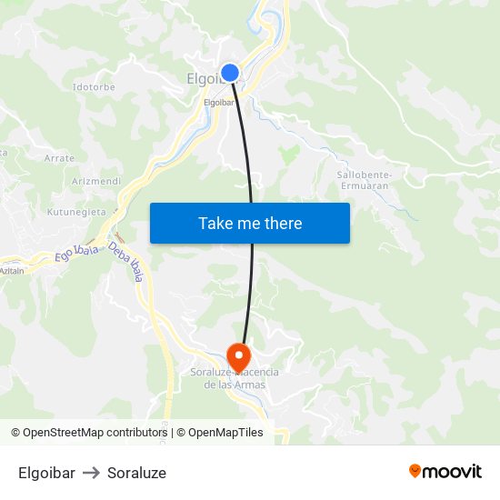 Elgoibar to Soraluze map