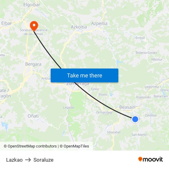 Lazkao to Soraluze map