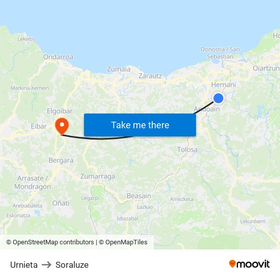 Urnieta to Soraluze map